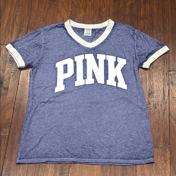 Large PINK Victoria's Secret Blue and White Short Sleeve Tee - Picture 1 of 8